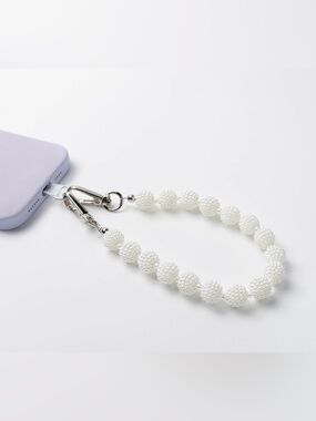 NIB White Beaded Phone Wrist Strap with Silver Clasp